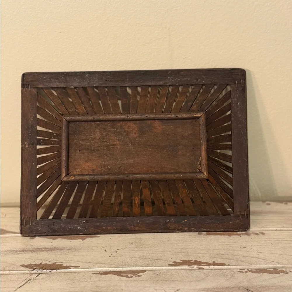 Vintage Slanted Ratan Slat Basket Rectangle
